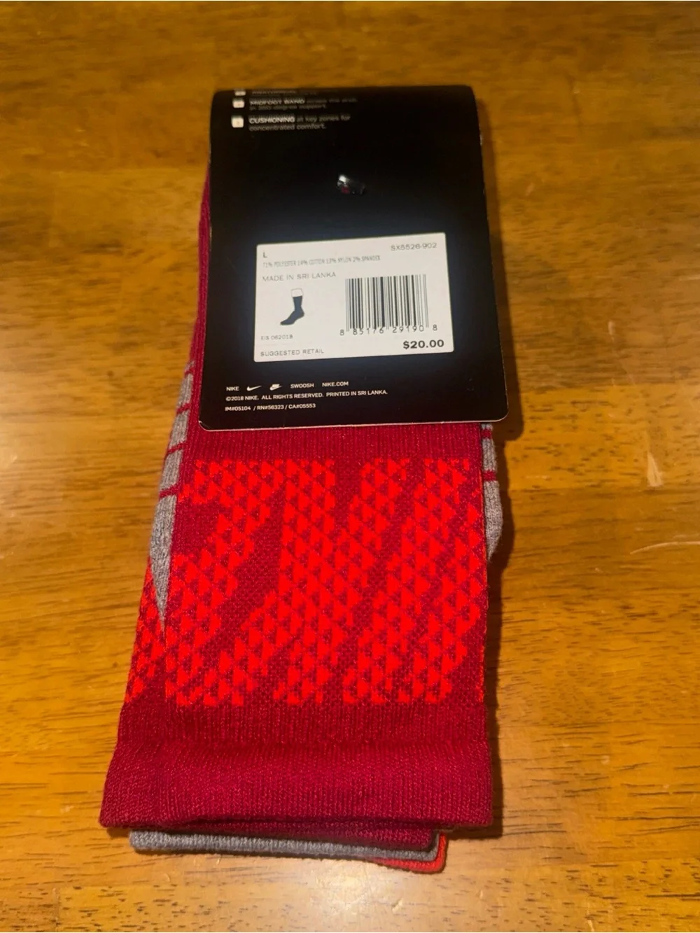 Nike Dry Cushioned Training Crew Socks Red Gray Large 3 Pair SX5526-902 New Tags